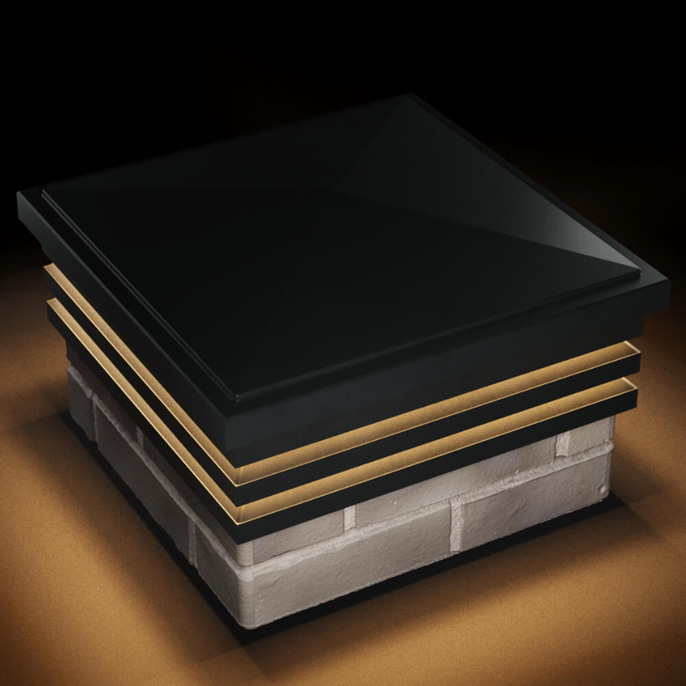 Колпак Zking Бона ХайТек Черный на столб 1.5х1.5 кирпича (385х385мм) с подсветкой в Петропавловске-Камчатском фото