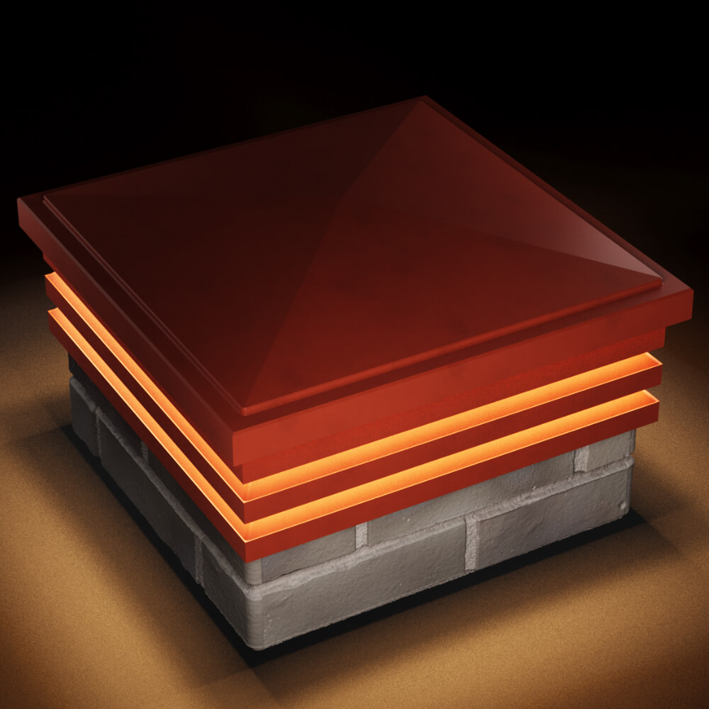 Колпак Zking Бона ХайТек Красный на столб 1.5х1.5 кирпича (385х385мм) с подсветкой в Петропавловске-Камчатском фото
