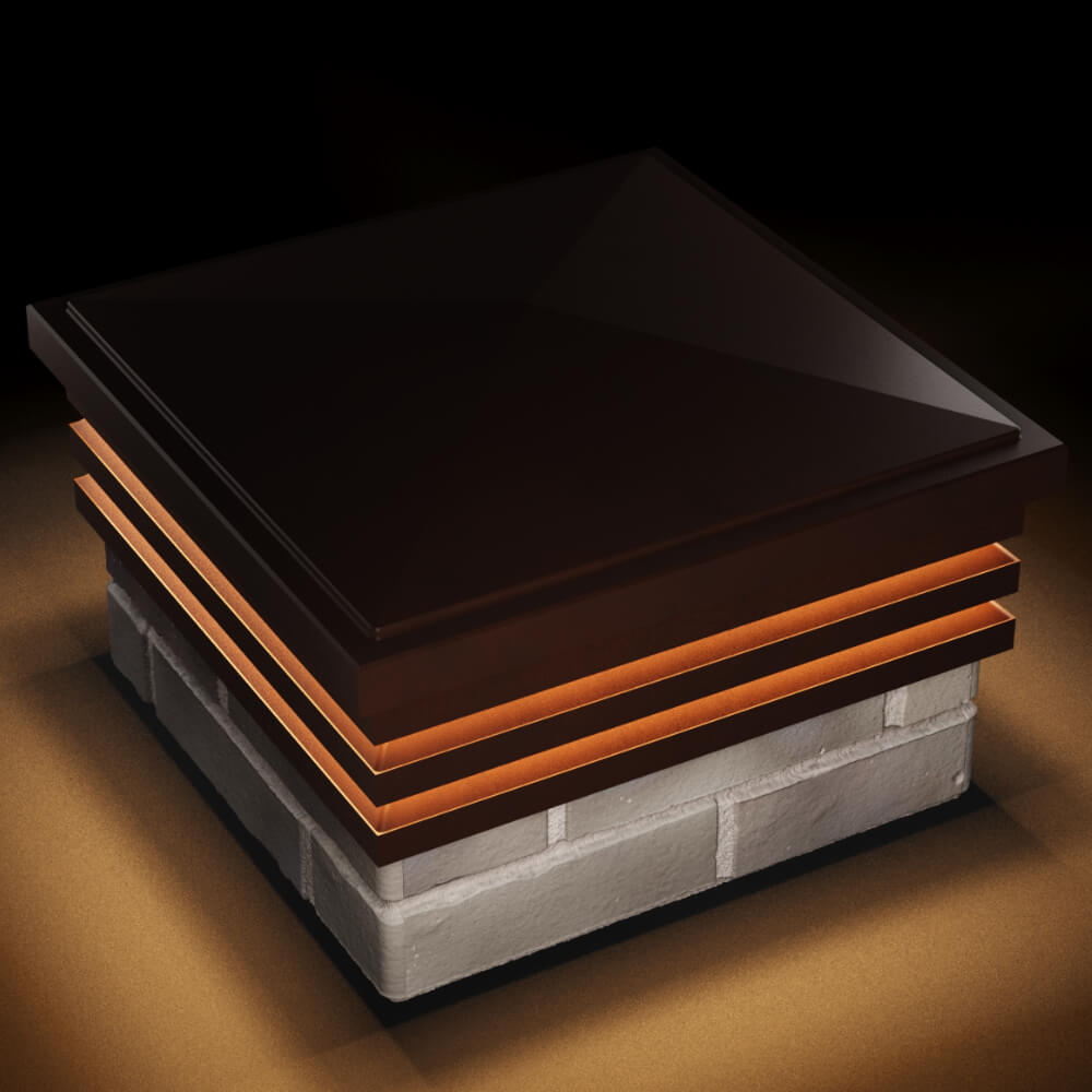 Колпак Zking Бона ХайТек Коричневый на столб 1.5х1.5 кирпича (385х385мм) с подсветкой в Петропавловске-Камчатском фото