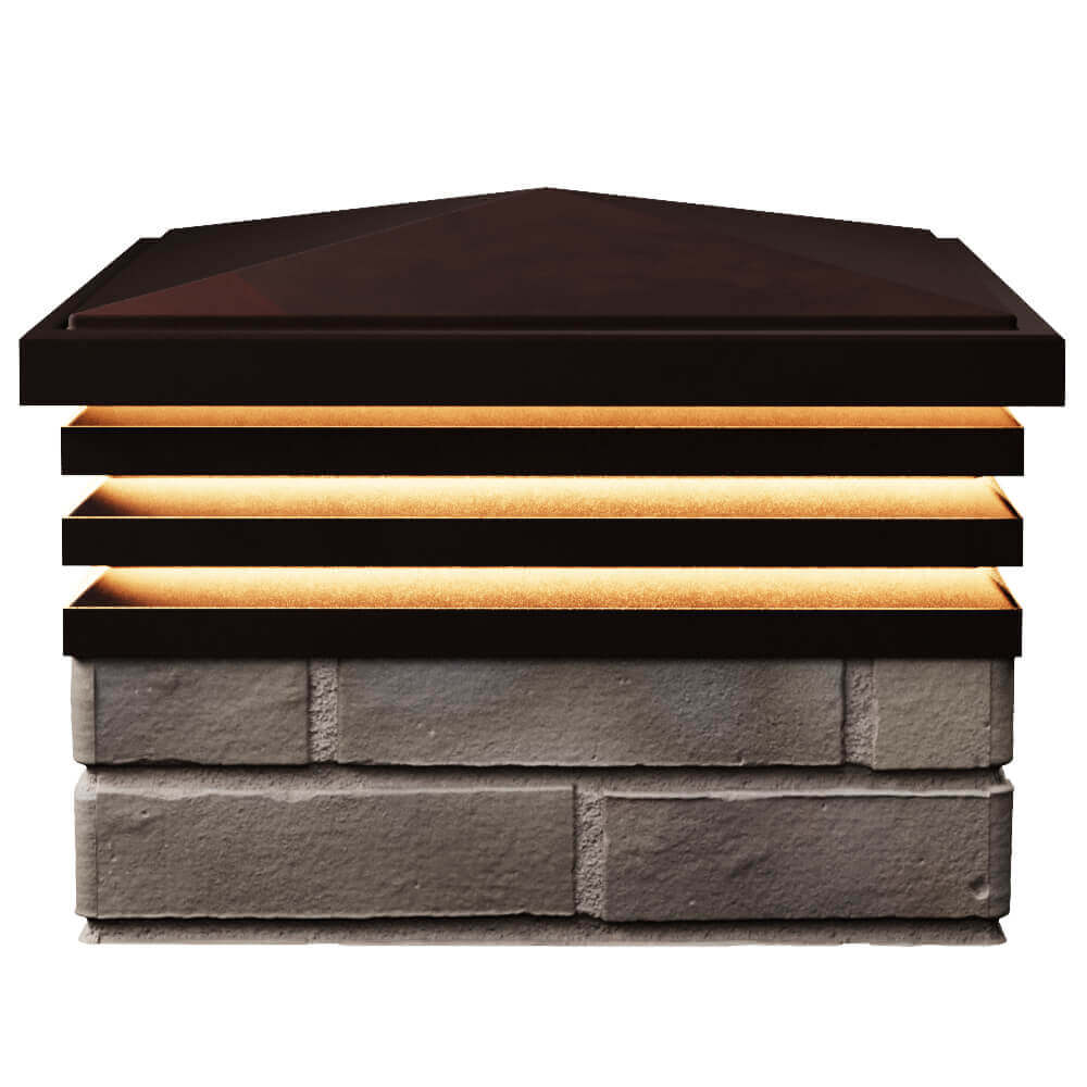 Колпак Zking Бона ХайТек Коричневый на столб 1.5х1.5 кирпича (385х385мм) с подсветкой в Петропавловске-Камчатском фото